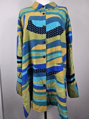 Multiples Abstract Print Tunic Shirt Button Front 3/4 Sleeve NWT Plus Size 2X